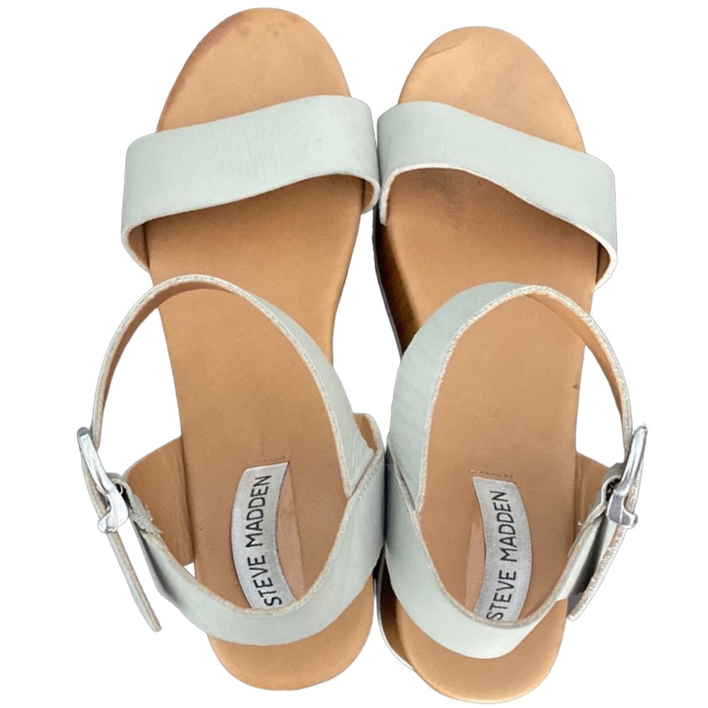 Steve Madden Cream Leather Platform Wedge Sandals - Picture 7 of 9